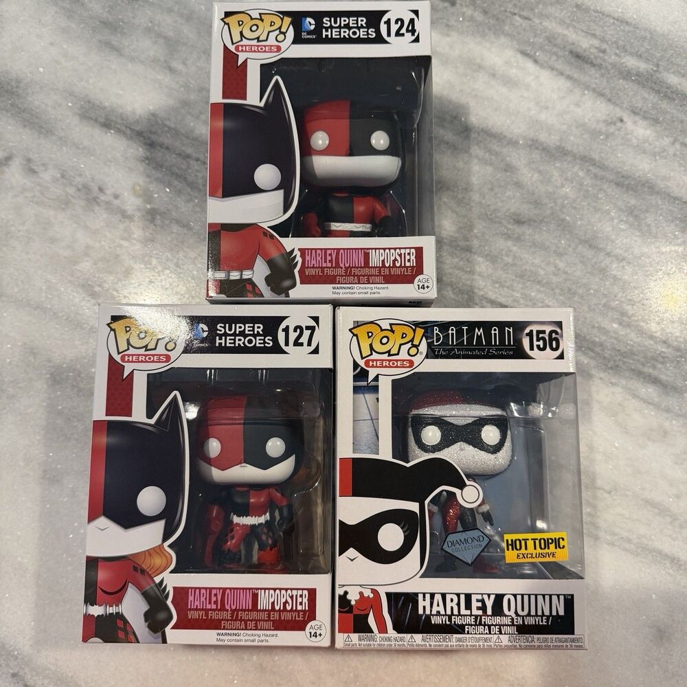 Funko Pop! Lot Of Harley Quinn #124 #127 #156 Diamond Hot Topic Exclusive New